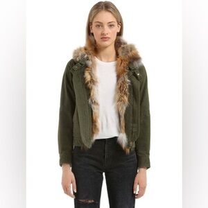 Saint Laurent Kaki Denim Jacket with fox fur lining